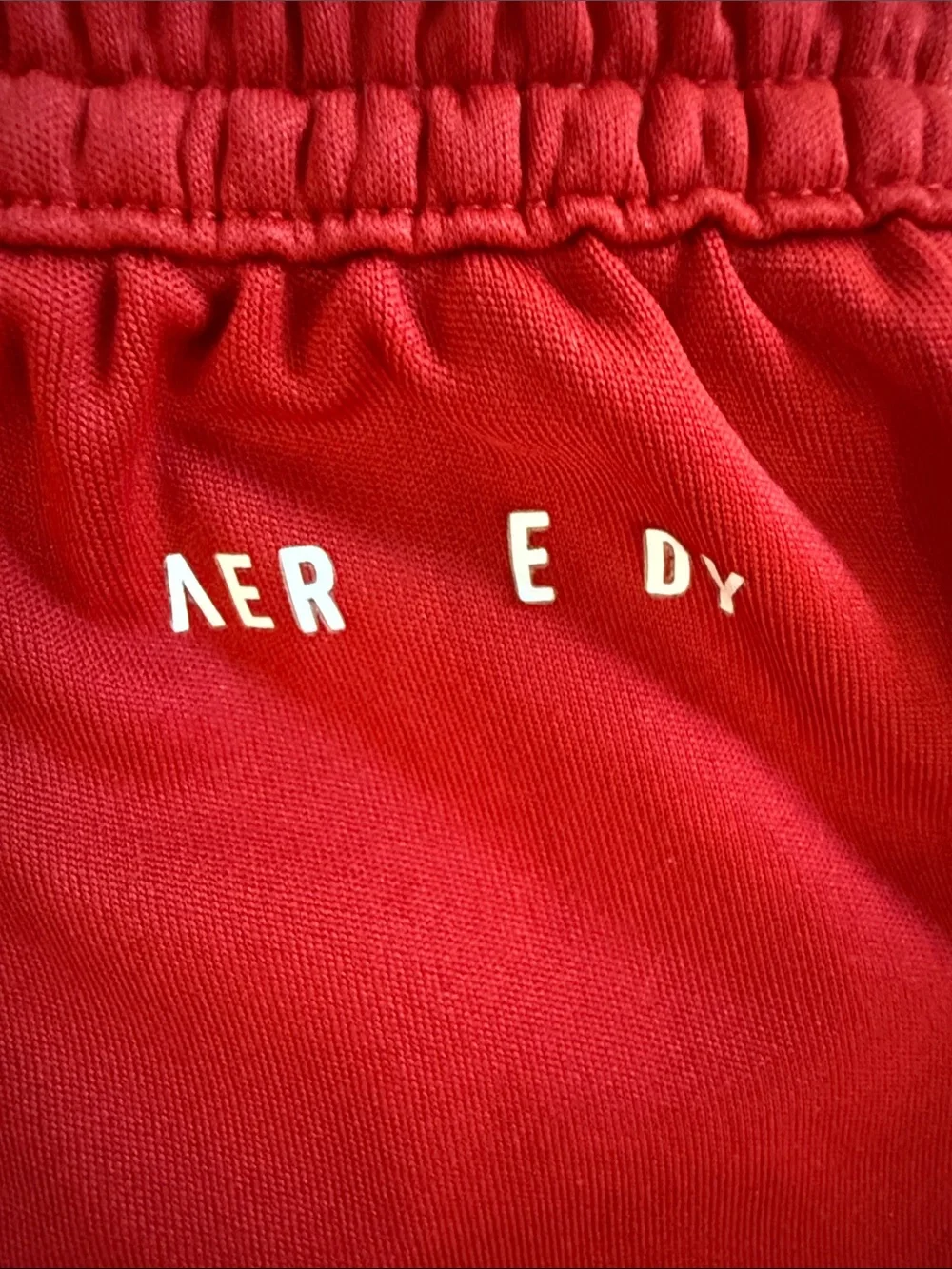 adidas Red Athletic Shorts with White Side Panels. Size S. Waist 24”plus stretch